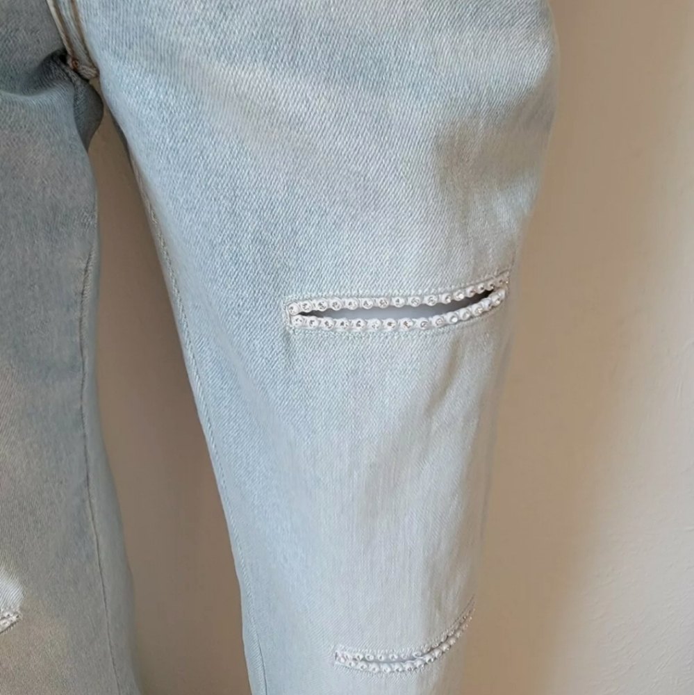 New Vintage Cutout Bling Light Blue Jeans & top